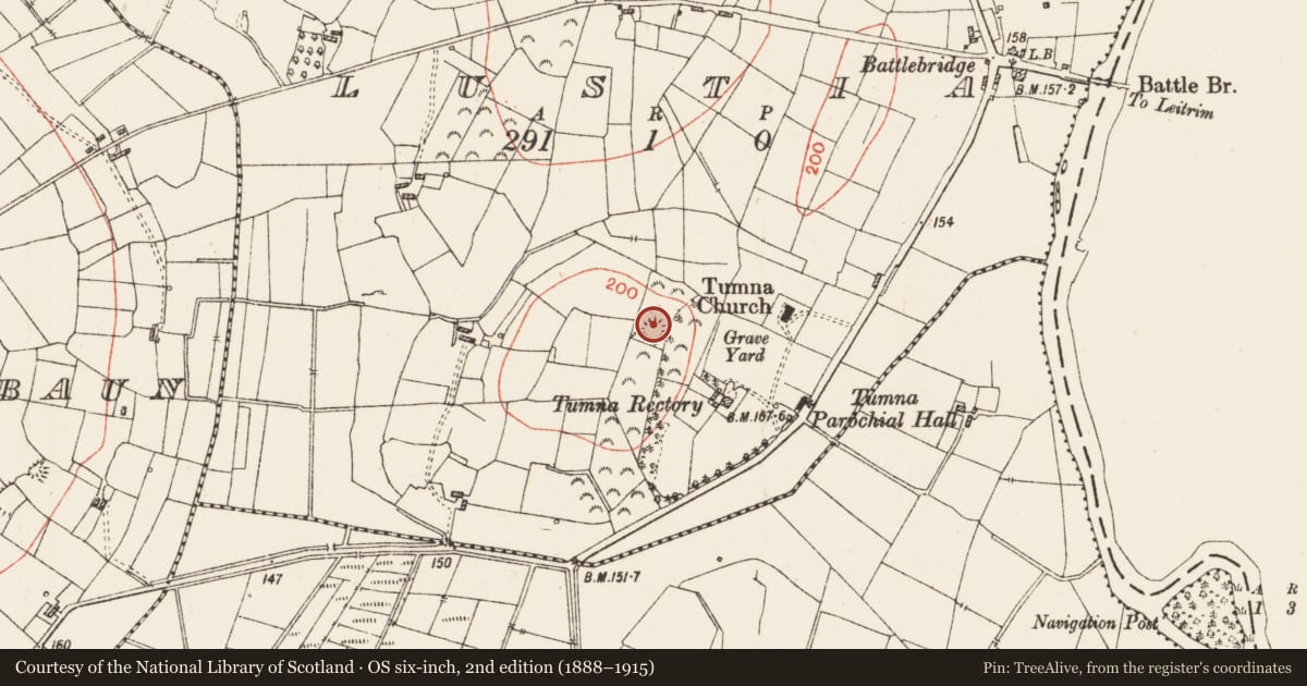 Ordnance Survey six-inch map, 2nd edition (1888–1915) covering the location of Ringfort - rath, Lustia, County Roscommon, with a pin at the register's coordinates