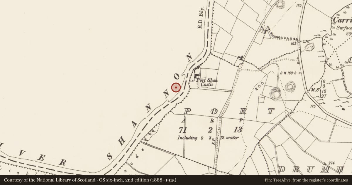 Ordnance Survey six-inch map, 2nd edition (1888–1915) covering the location of Canal, Annaghbeg, County Roscommon, with a pin at the register's coordinates
