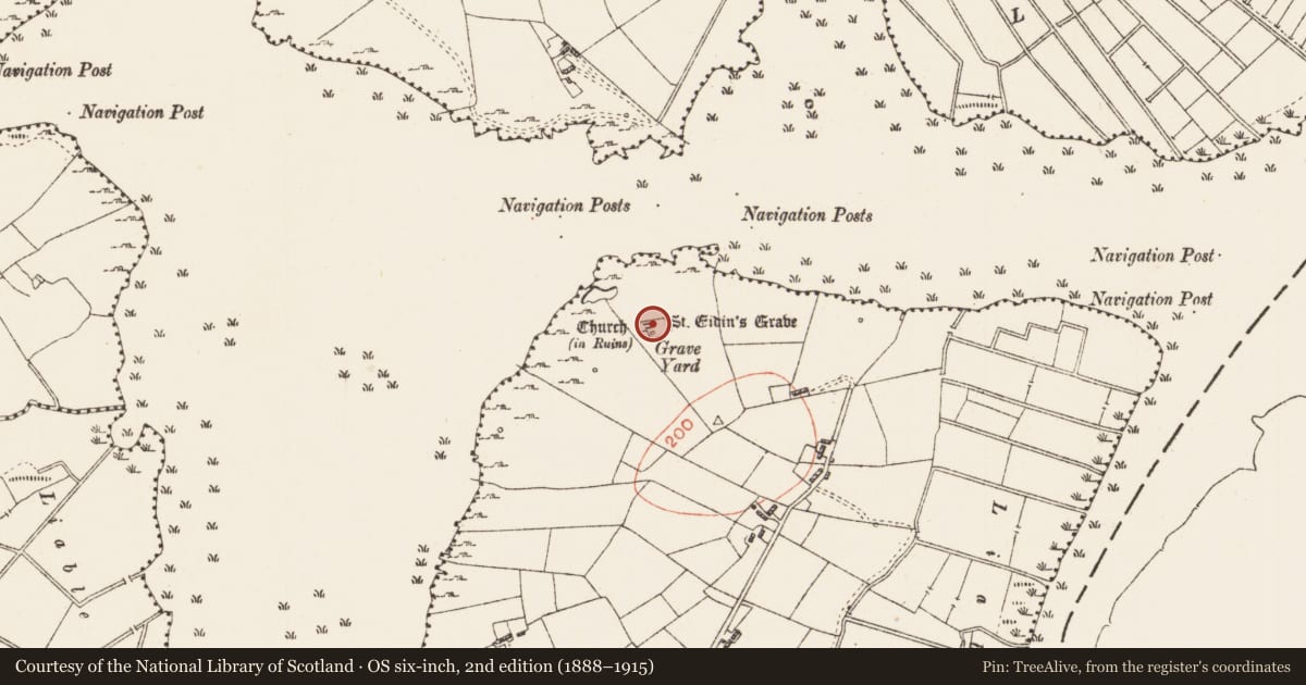 Ordnance Survey six-inch map, 2nd edition (1888–1915) covering the location of Graveyard, Tumna, County Roscommon, with a pin at the register's coordinates