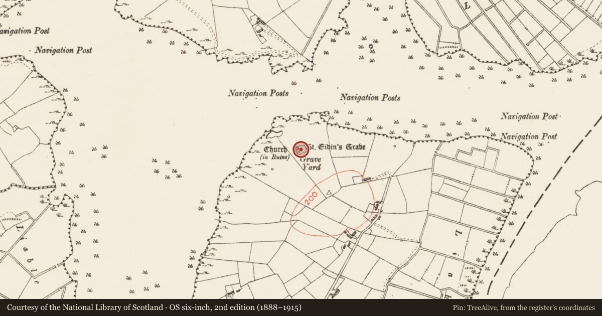 Ordnance Survey six-inch map, 2nd edition (1888–1915) covering the location of Ecclesiastical enclosure, Tumna, County Roscommon, with a pin at the register's coordinates