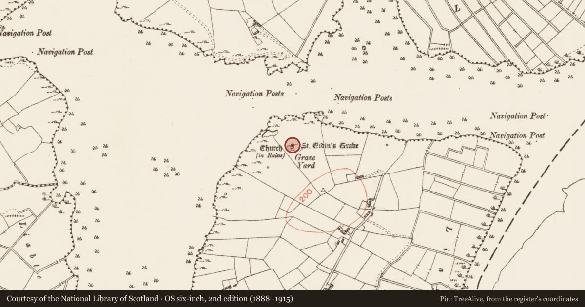 Ordnance Survey six-inch map, 2nd edition (1888–1915) covering the location of Shrine, Tumna, County Roscommon, with a pin at the register's coordinates