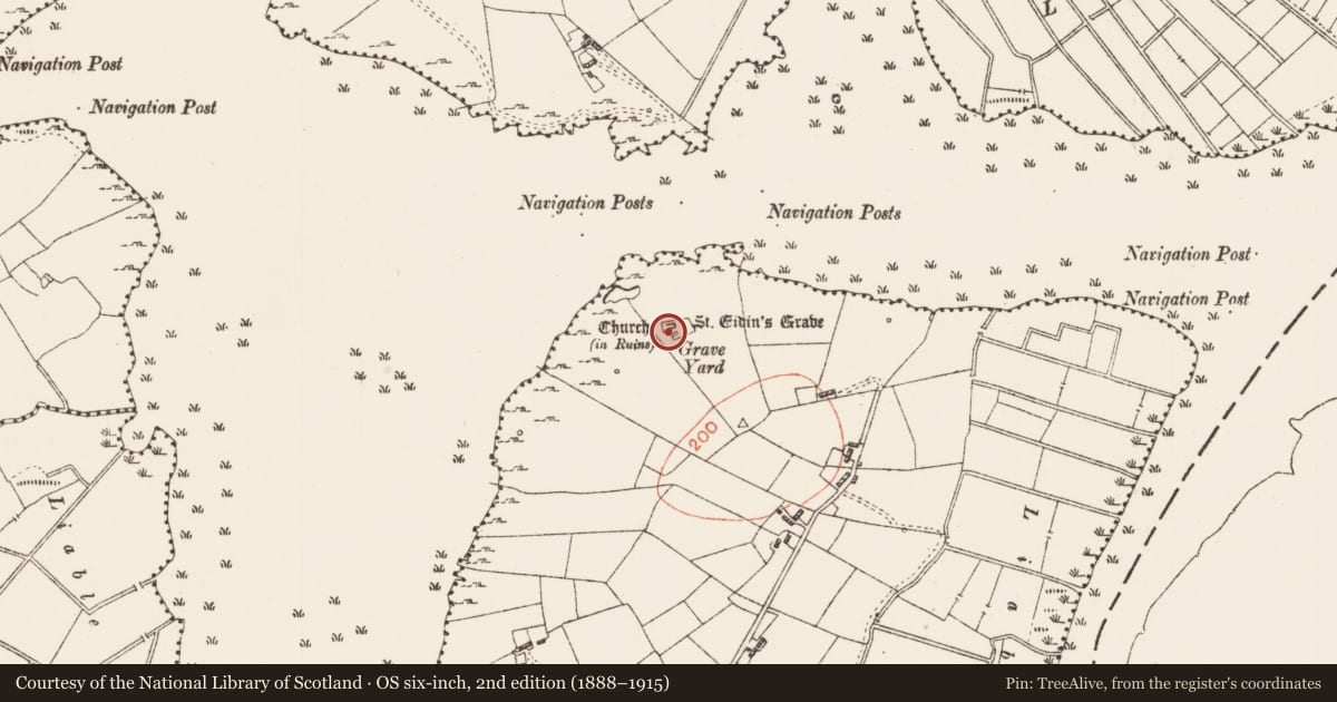 Ordnance Survey six-inch map, 2nd edition (1888–1915) covering the location of Church, Tumna, County Roscommon, with a pin at the register's coordinates
