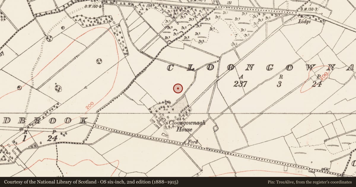 Ordnance Survey six-inch map, 2nd edition (1888–1915) covering the location of Excavation - miscellaneous, Cloongownagh, County Roscommon, with a pin at the register's coordinates