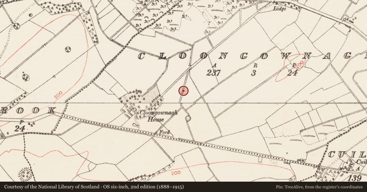 Ordnance Survey six-inch map, 2nd edition (1888–1915) covering the location of Excavation - miscellaneous, Cloongownagh, County Roscommon, with a pin at the register's coordinates