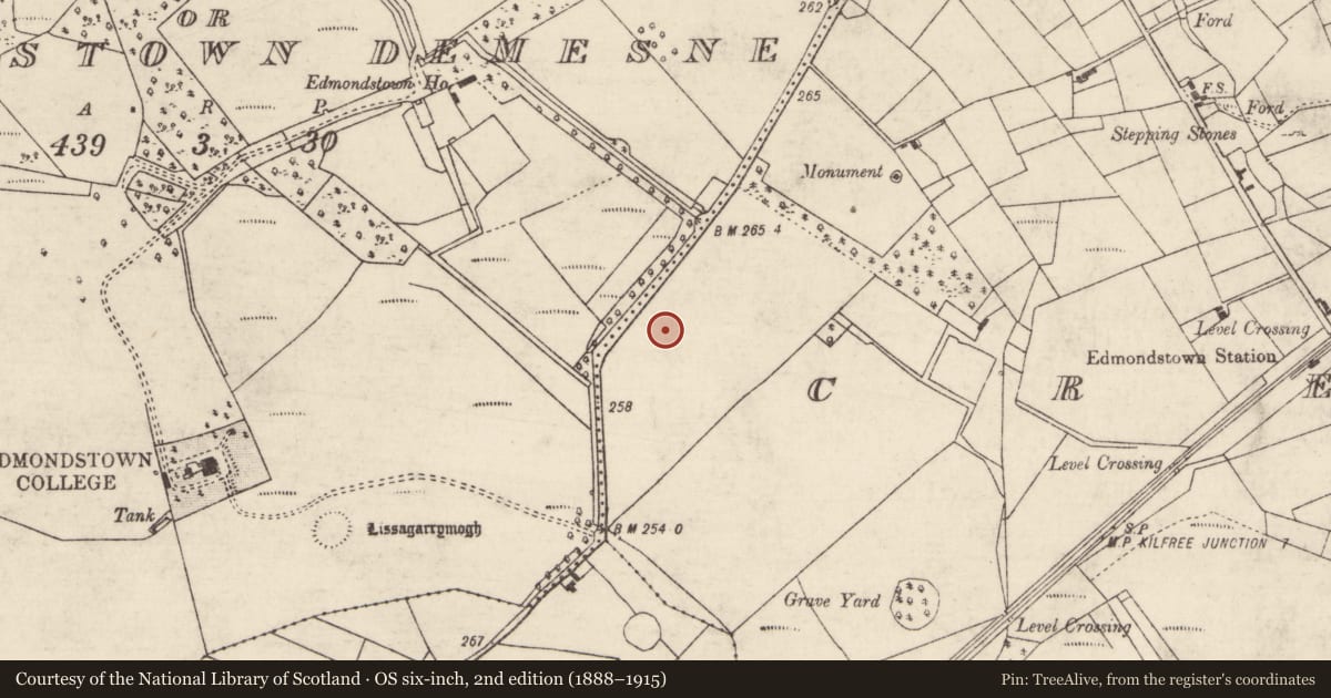 Ordnance Survey six-inch map, 2nd edition (1888–1915) covering the location of Designed landscape - tree-ring, Creggan, County Roscommon, with a pin at the register's coordinates