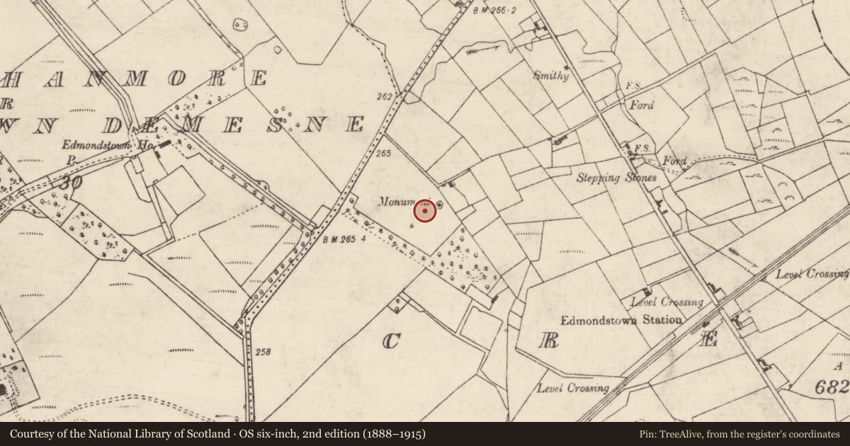 Ordnance Survey six-inch map, 2nd edition (1888–1915) covering the location of Enclosure, Creggan, County Roscommon, with a pin at the register's coordinates