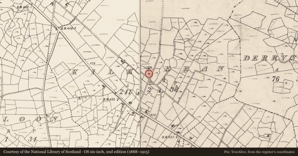 Ordnance Survey six-inch map, 2nd edition (1888–1915) covering the location of Ringfort - cashel, Kilkeeran, County Roscommon, with a pin at the register's coordinates
