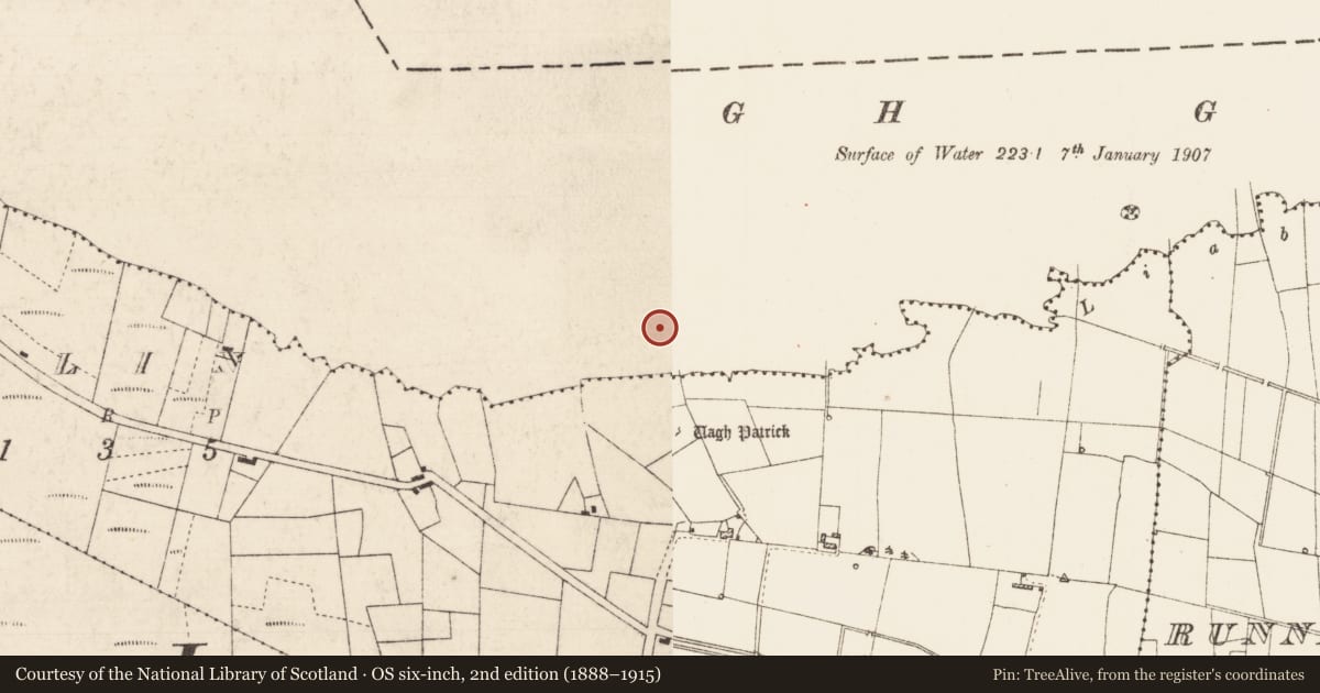 Ordnance Survey six-inch map, 2nd edition (1888–1915) covering the location of Crannog, Lough Gara, County Roscommon, with a pin at the register's coordinates