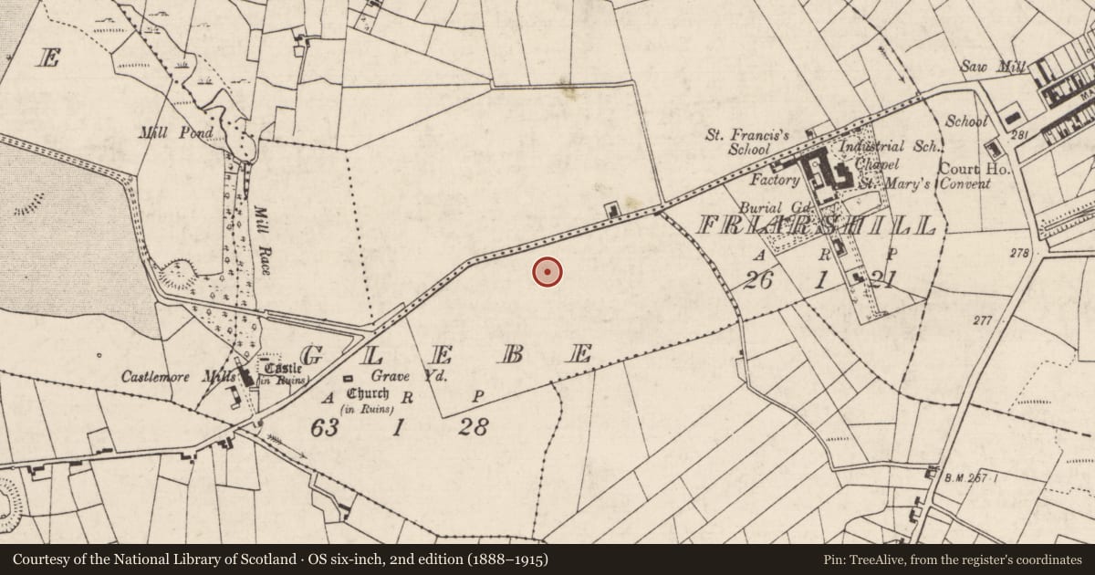 Ordnance Survey six-inch map, 2nd edition (1888–1915) covering the location of Ringfort - rath, Glebe, County Roscommon, with a pin at the register's coordinates
