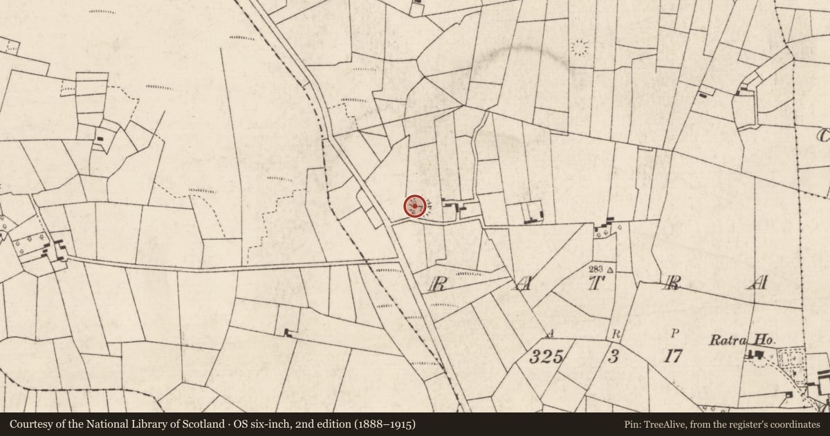 Ordnance Survey six-inch map, 2nd edition (1888–1915) covering the location of Ringfort - rath, Ratra, County Roscommon, with a pin at the register's coordinates