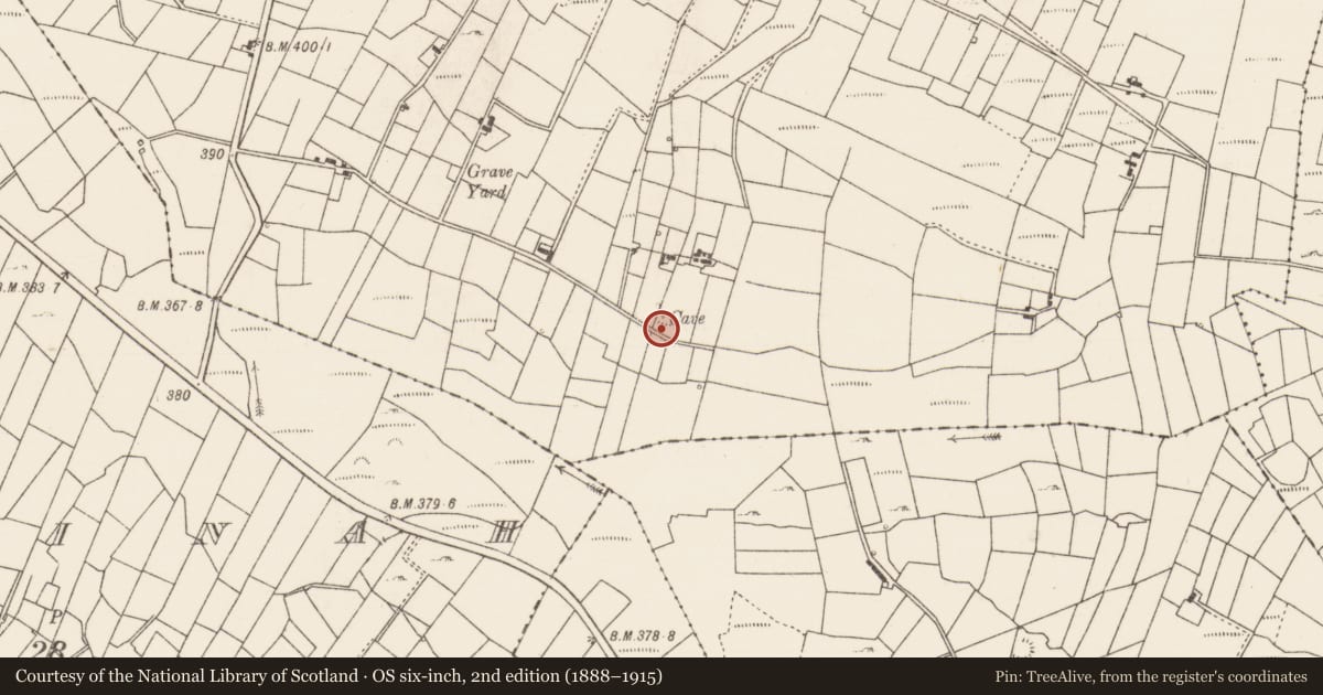 Ordnance Survey six-inch map, 2nd edition (1888–1915) covering the location of Ritual site - holy well, Hawksford, County Roscommon, with a pin at the register's coordinates