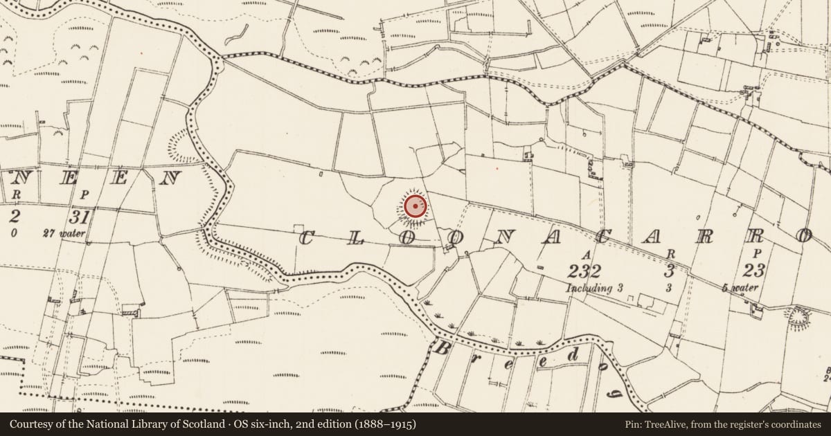 Ordnance Survey six-inch map, 2nd edition (1888–1915) covering the location of House - indeterminate date, Cloonacarrow, County Roscommon, with a pin at the register's coordinates