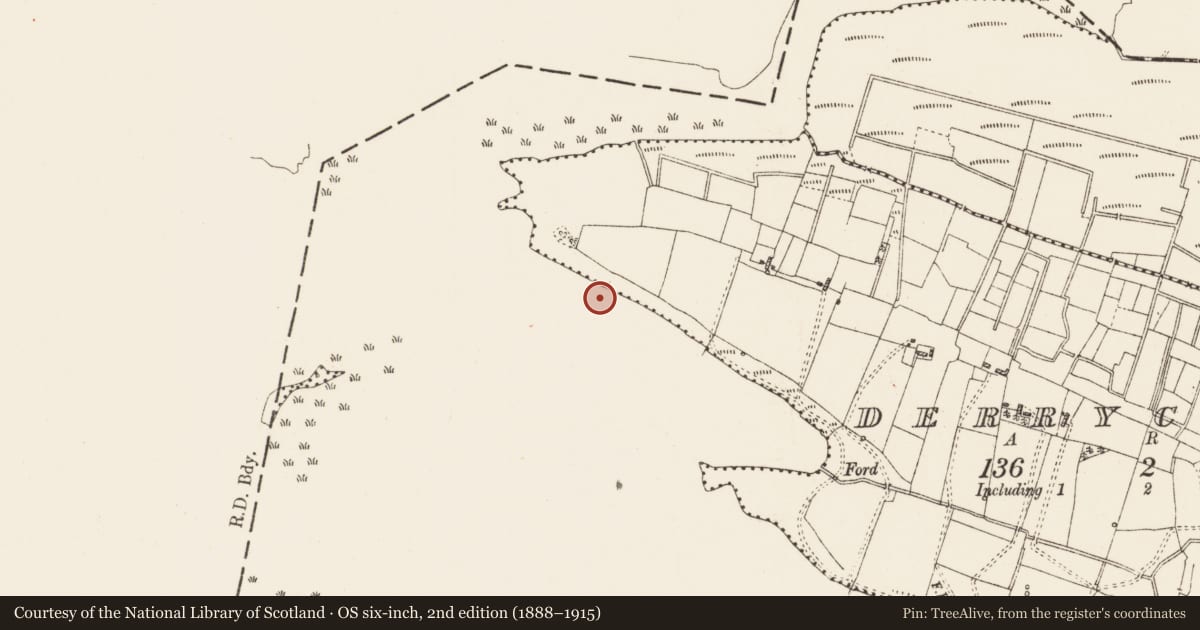 Ordnance Survey six-inch map, 2nd edition (1888–1915) covering the location of Crannog, Derrycoagh, Lough Gara, County Roscommon, with a pin at the register's coordinates