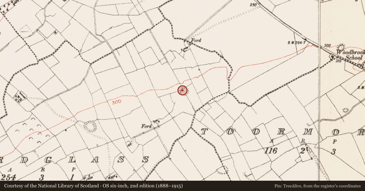 Ordnance Survey six-inch map, 2nd edition (1888–1915) covering the location of Souterrain, Ardglass, County Roscommon, with a pin at the register's coordinates