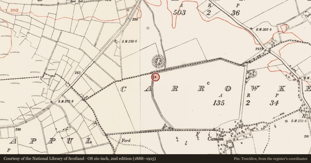 Ordnance Survey six-inch map, 2nd edition (1888–1915) covering the location of Enclosure, Carrowkeel, County Roscommon, with a pin at the register's coordinates