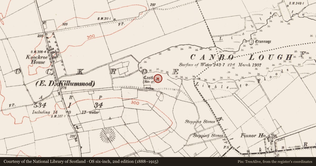 Ordnance Survey six-inch map, 2nd edition (1888–1915) covering the location of House - indeterminate date, Knockroe, County Roscommon, with a pin at the register's coordinates
