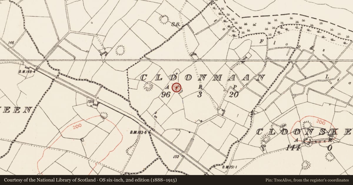 Ordnance Survey six-inch map, 2nd edition (1888–1915) covering the location of Ringfort - rath, Cloonmaan, County Roscommon, with a pin at the register's coordinates