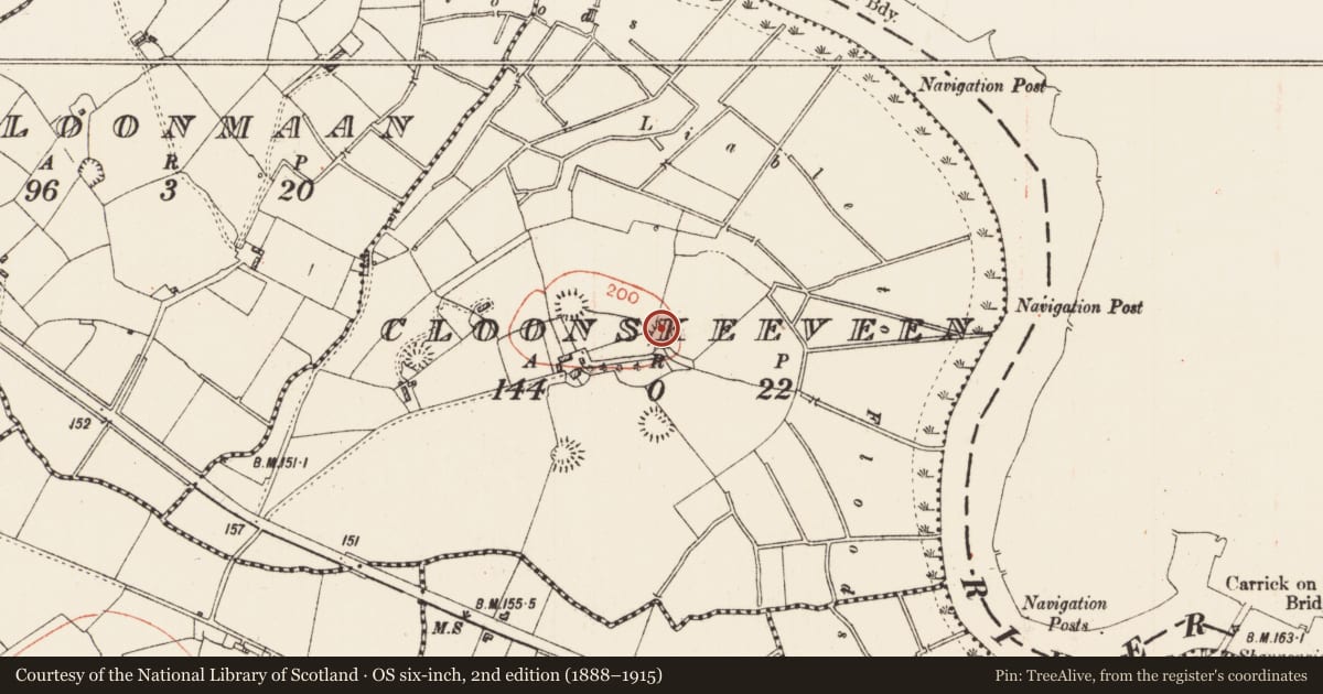 Ordnance Survey six-inch map, 2nd edition (1888–1915) covering the location of Ringfort - rath, Cloonskeeveen, County Roscommon, with a pin at the register's coordinates