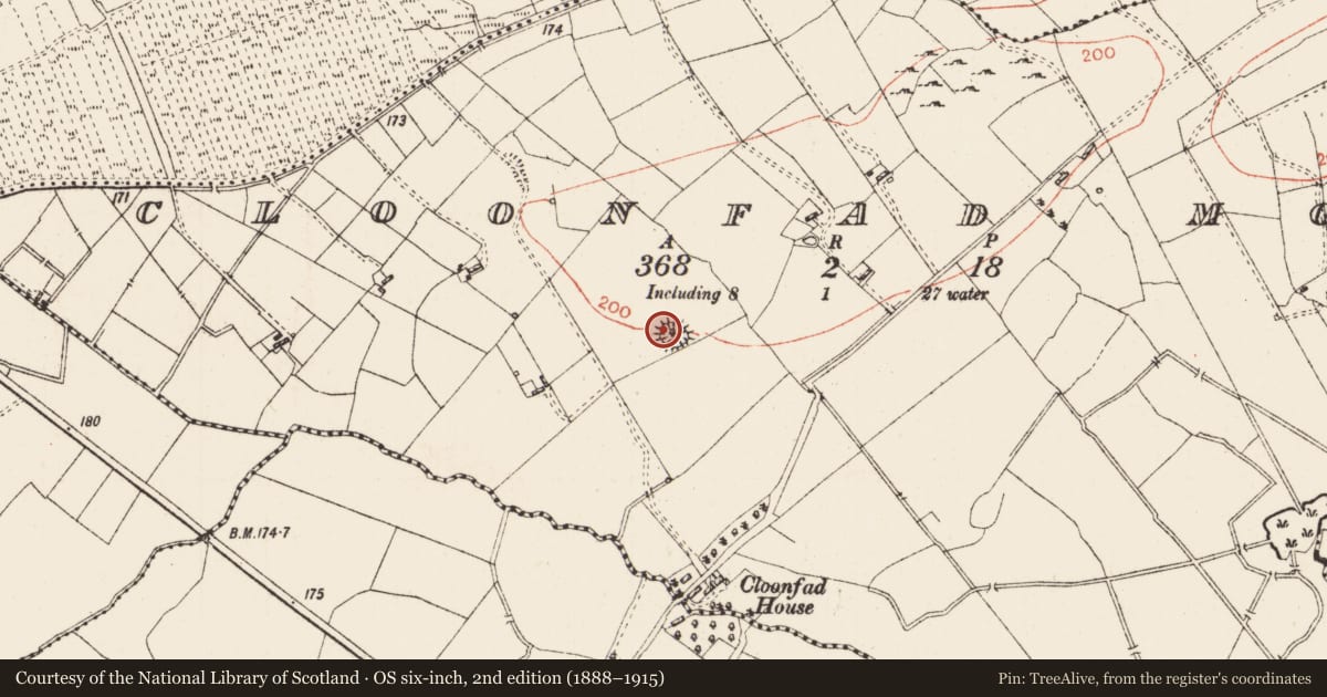 Ordnance Survey six-inch map, 2nd edition (1888–1915) covering the location of Ringfort - rath, Cloonfad More, County Roscommon, with a pin at the register's coordinates