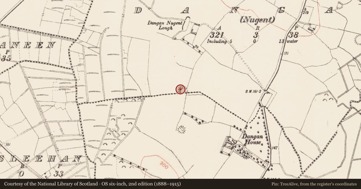 Ordnance Survey six-inch map, 2nd edition (1888–1915) covering the location of Ringfort - rath, Dangan (King), Dangan (Nugent), County Roscommon, with a pin at the register's coordinates