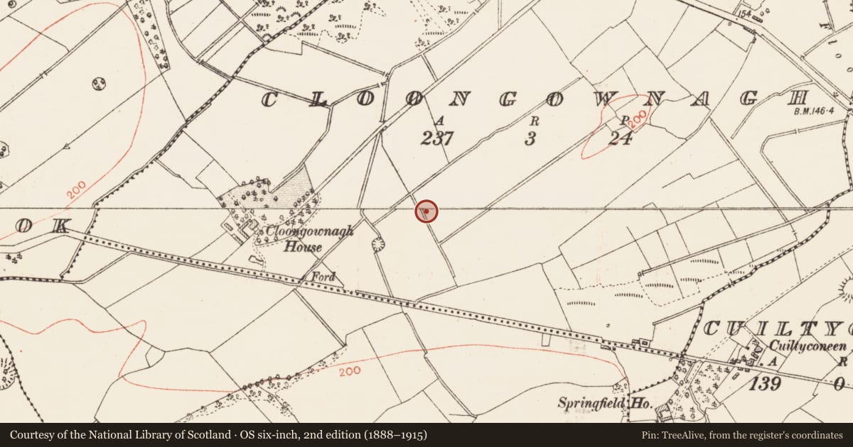 Ordnance Survey six-inch map, 2nd edition (1888–1915) covering the location of Excavation - miscellaneous, Cloongownagh, County Roscommon, with a pin at the register's coordinates