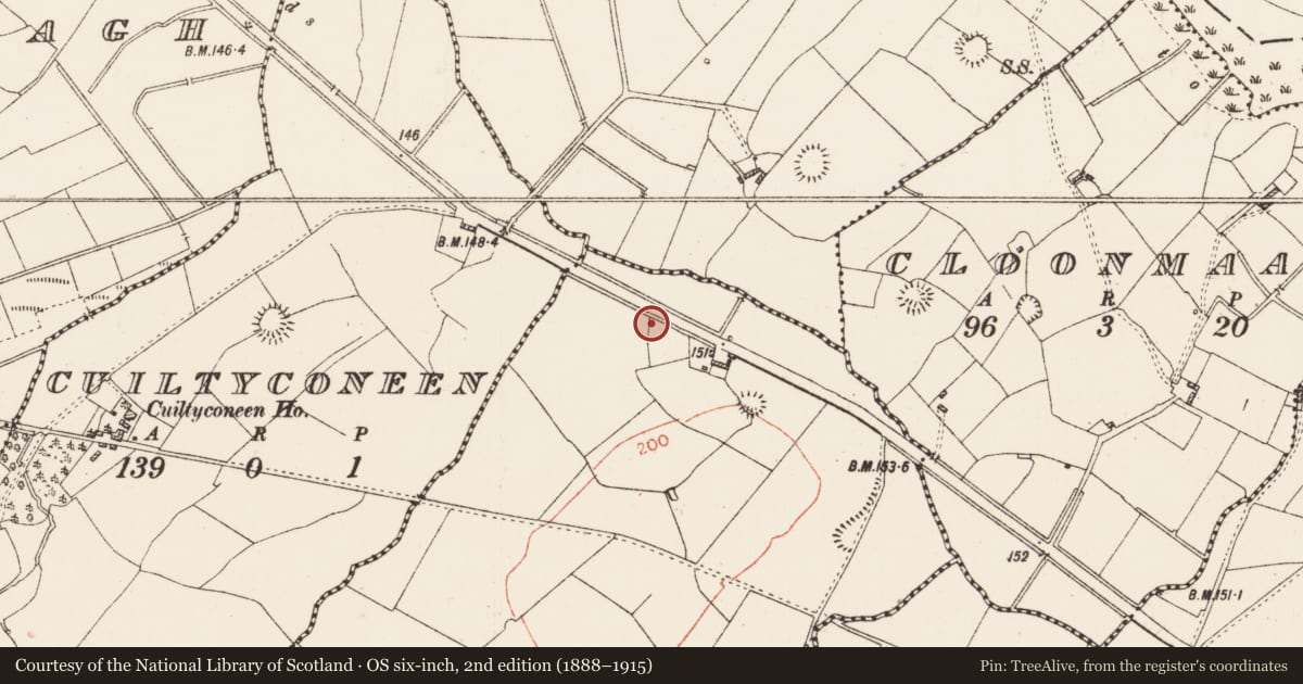 Ordnance Survey six-inch map, 2nd edition (1888–1915) covering the location of Ringfort - rath, Meera, County Roscommon, with a pin at the register's coordinates