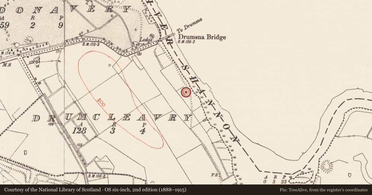 Ordnance Survey six-inch map, 2nd edition (1888–1915) covering the location of Ringfort - rath, Drumcleavry, County Roscommon, with a pin at the register's coordinates