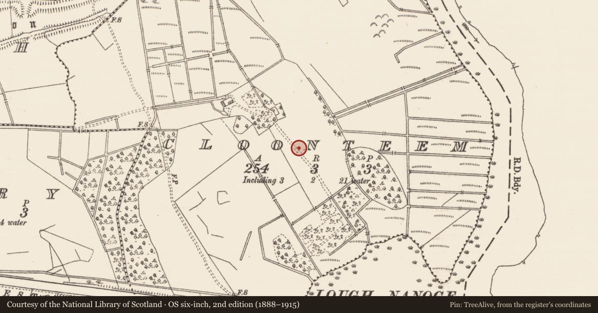 Ordnance Survey six-inch map, 2nd edition (1888–1915) covering the location of Ringfort - rath, Cloonteem, County Roscommon, with a pin at the register's coordinates