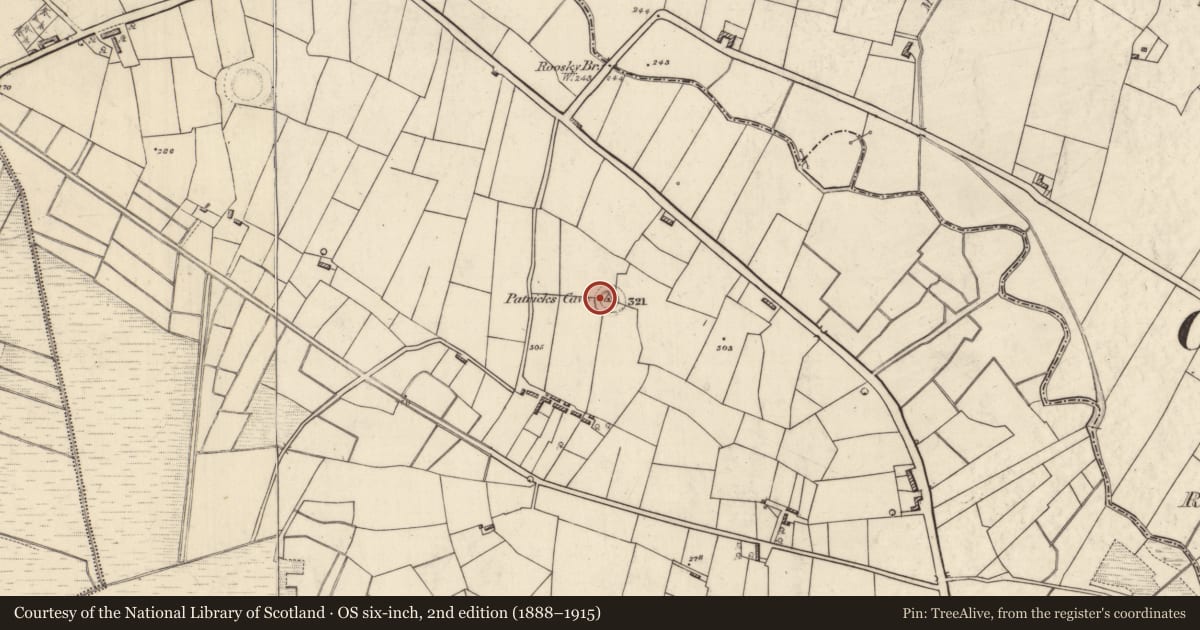 Ordnance Survey six-inch map, 2nd edition (1888–1915) covering the location of Souterrain, Kiltybranks, County Roscommon, with a pin at the register's coordinates