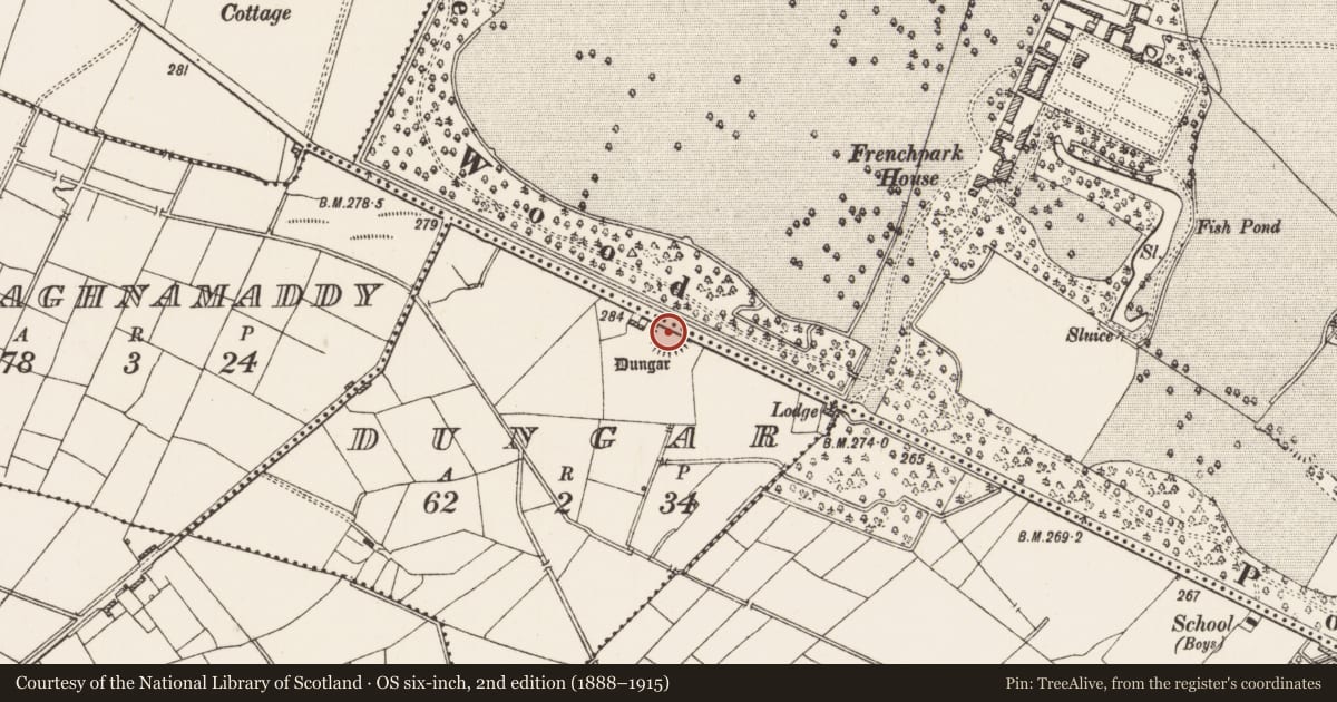 Ordnance Survey six-inch map, 2nd edition (1888–1915) covering the location of Ringfort - rath, Dungar, County Roscommon, with a pin at the register's coordinates