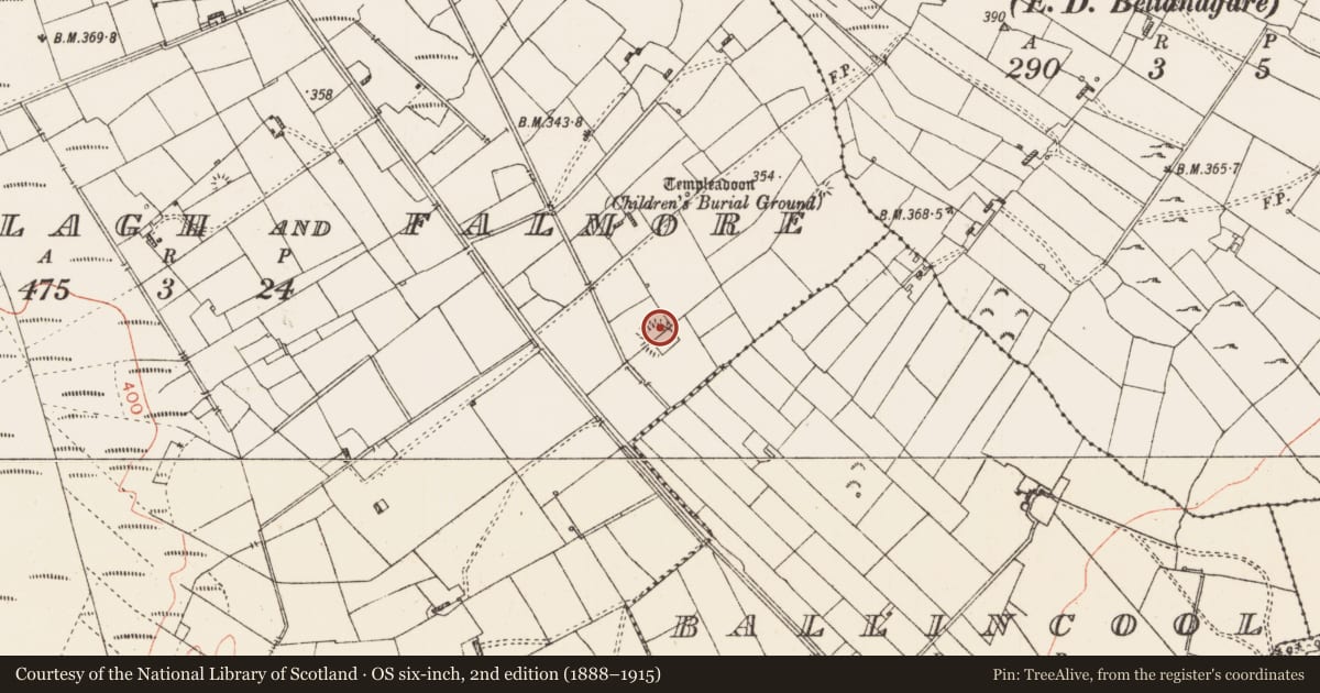 Ordnance Survey six-inch map, 2nd edition (1888–1915) covering the location of House - indeterminate date, Cornamucklagh And Falmore, County Roscommon, with a pin at the register's coordinates