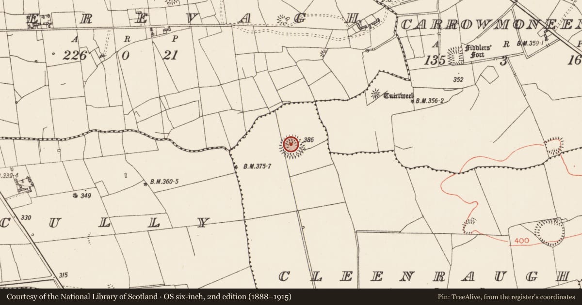 Ordnance Survey six-inch map, 2nd edition (1888–1915) covering the location of Ringfort - rath, Cleenraugh, County Roscommon, with a pin at the register's coordinates
