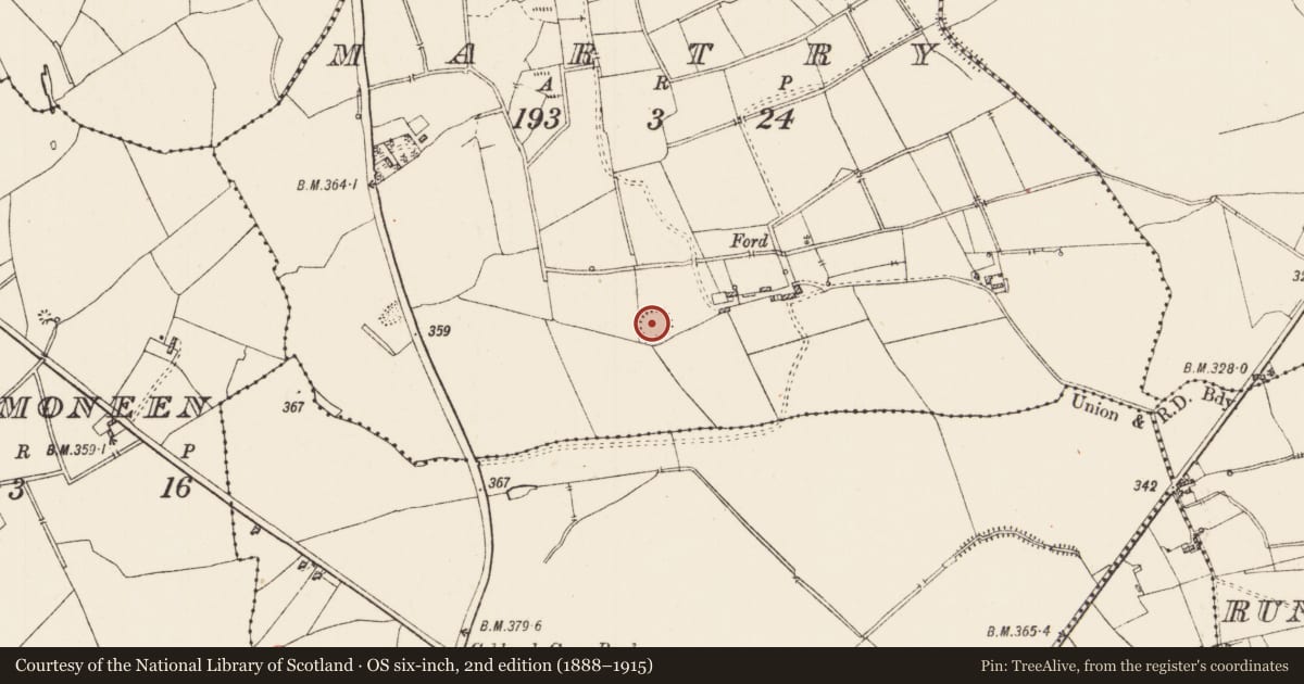 Ordnance Survey six-inch map, 2nd edition (1888–1915) covering the location of Ringfort - rath, Martry, County Roscommon, with a pin at the register's coordinates