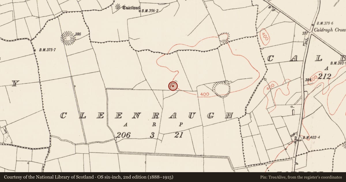 Ordnance Survey six-inch map, 2nd edition (1888–1915) covering the location of Ringfort - rath, Cleenraugh, County Roscommon, with a pin at the register's coordinates