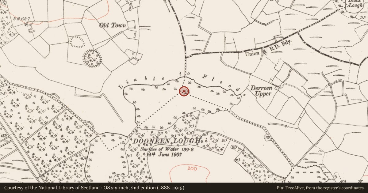 Ordnance Survey six-inch map, 2nd edition (1888–1915) covering the location of Crannog, Clooncraff, County Roscommon, with a pin at the register's coordinates