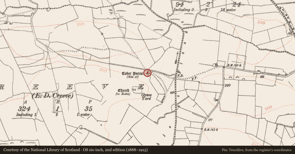 Ordnance Survey six-inch map, 2nd edition (1888–1915) covering the location of Ritual site - holy well, Creeve, County Roscommon, with a pin at the register's coordinates