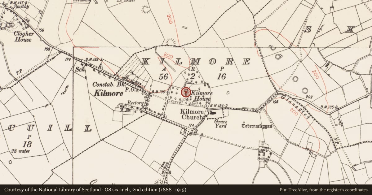 Ordnance Survey six-inch map, 2nd edition (1888–1915) covering the location of House - 18th/19th century, Kilmore, County Roscommon, with a pin at the register's coordinates