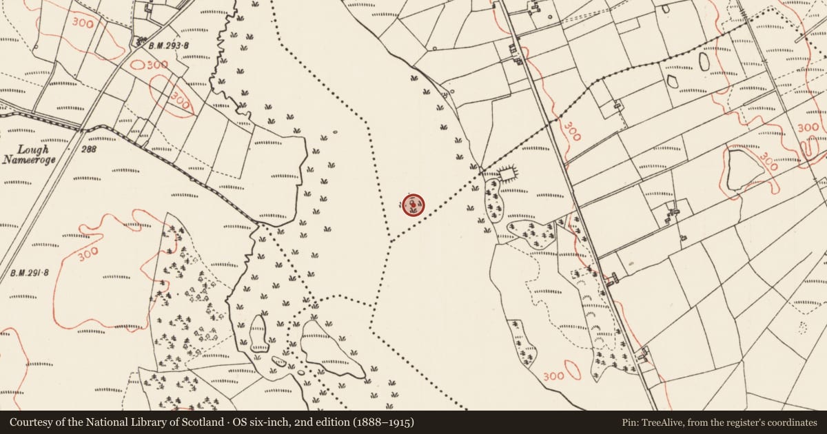 Ordnance Survey six-inch map, 2nd edition (1888–1915) covering the location of Crannog, Errit, County Roscommon, with a pin at the register's coordinates