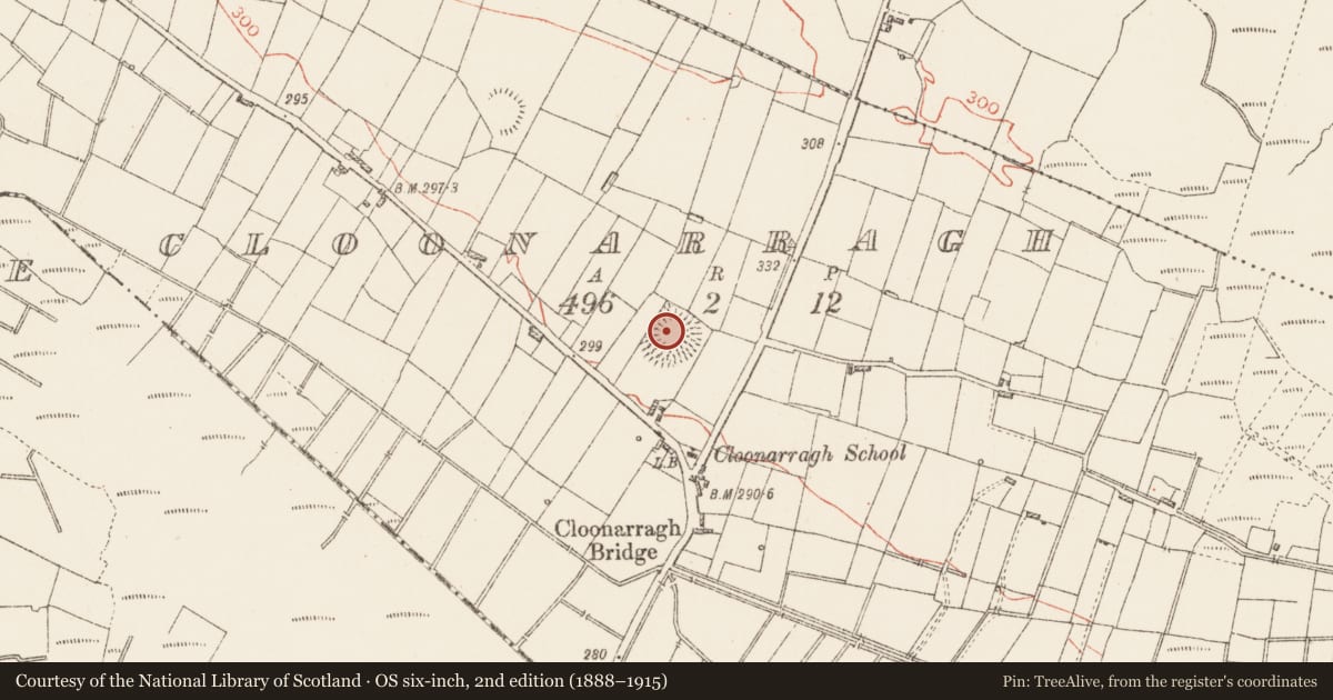 Ordnance Survey six-inch map, 2nd edition (1888–1915) covering the location of Ringfort - rath, Cloonarragh, County Roscommon, with a pin at the register's coordinates