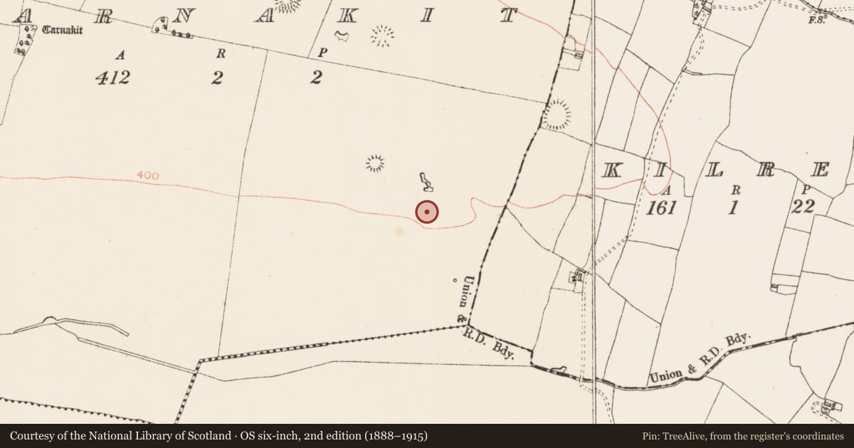 Ordnance Survey six-inch map, 2nd edition (1888–1915) covering the location of Enclosure, Carnakit, County Roscommon, with a pin at the register's coordinates