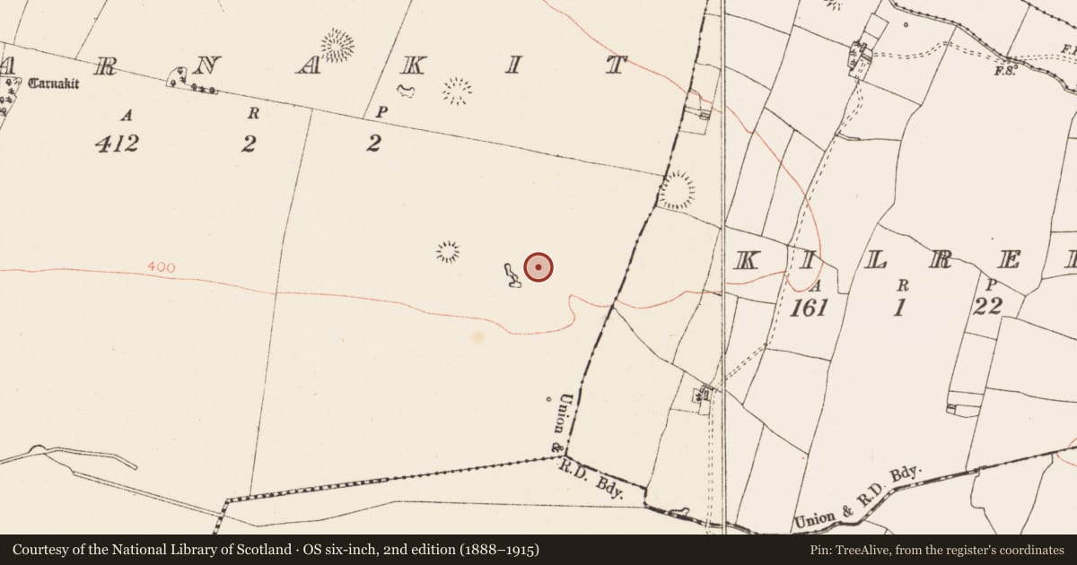 Ordnance Survey six-inch map, 2nd edition (1888–1915) covering the location of House - indeterminate date, Carnakit, County Roscommon, with a pin at the register's coordinates