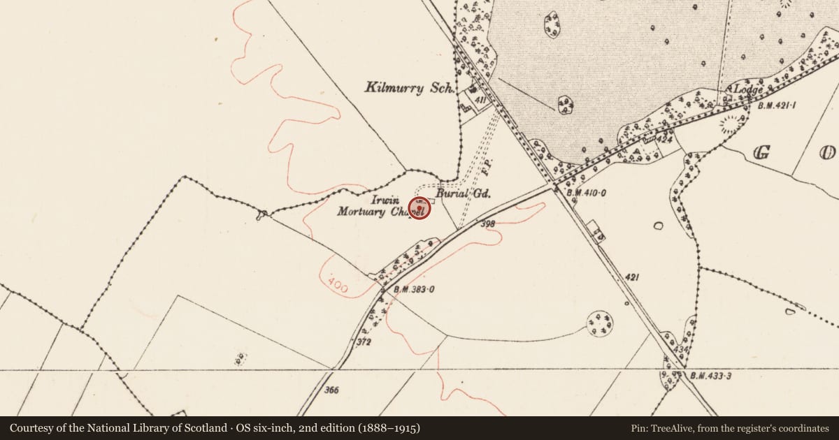 Ordnance Survey six-inch map, 2nd edition (1888–1915) covering the location of Graveyard, Kilmurry, County Roscommon, with a pin at the register's coordinates
