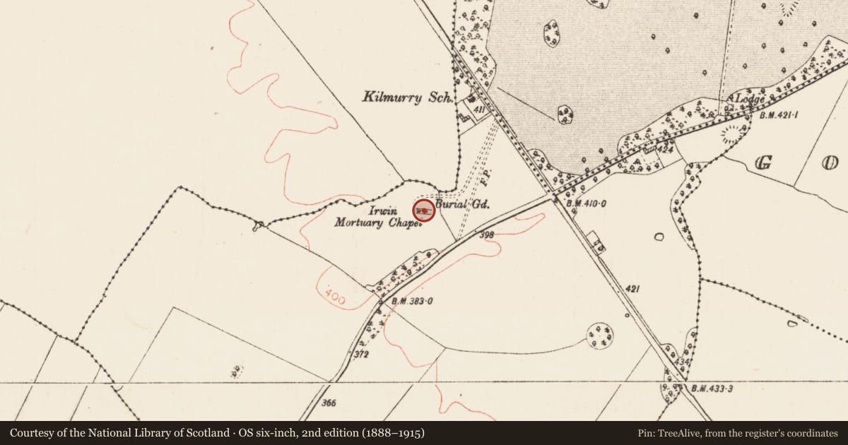Ordnance Survey six-inch map, 2nd edition (1888–1915) covering the location of Architectural fragment, Kilmurry, County Roscommon, with a pin at the register's coordinates