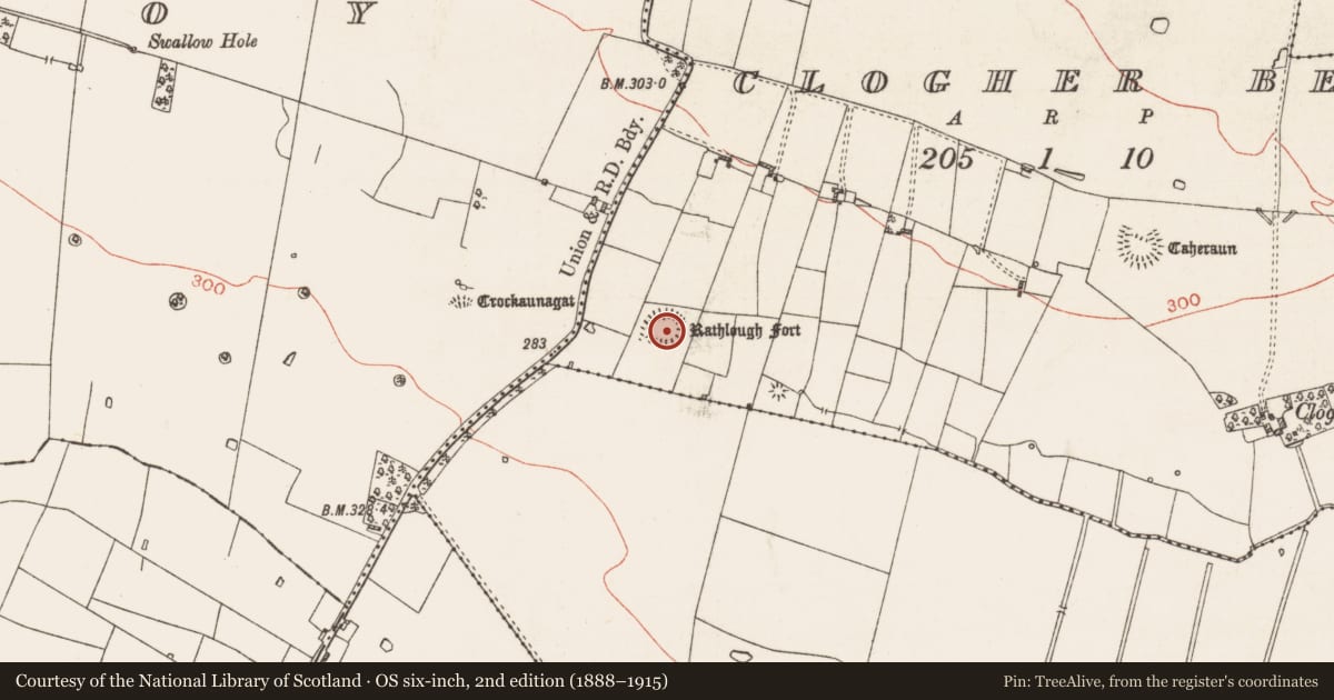 Ordnance Survey six-inch map, 2nd edition (1888–1915) covering the location of House - indeterminate date, Clogher Beg, County Roscommon, with a pin at the register's coordinates