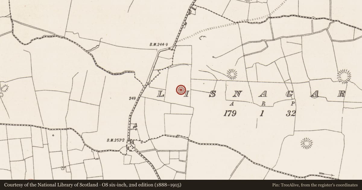 Ordnance Survey six-inch map, 2nd edition (1888–1915) covering the location of Ringfort - rath, Lisnagard, County Roscommon, with a pin at the register's coordinates