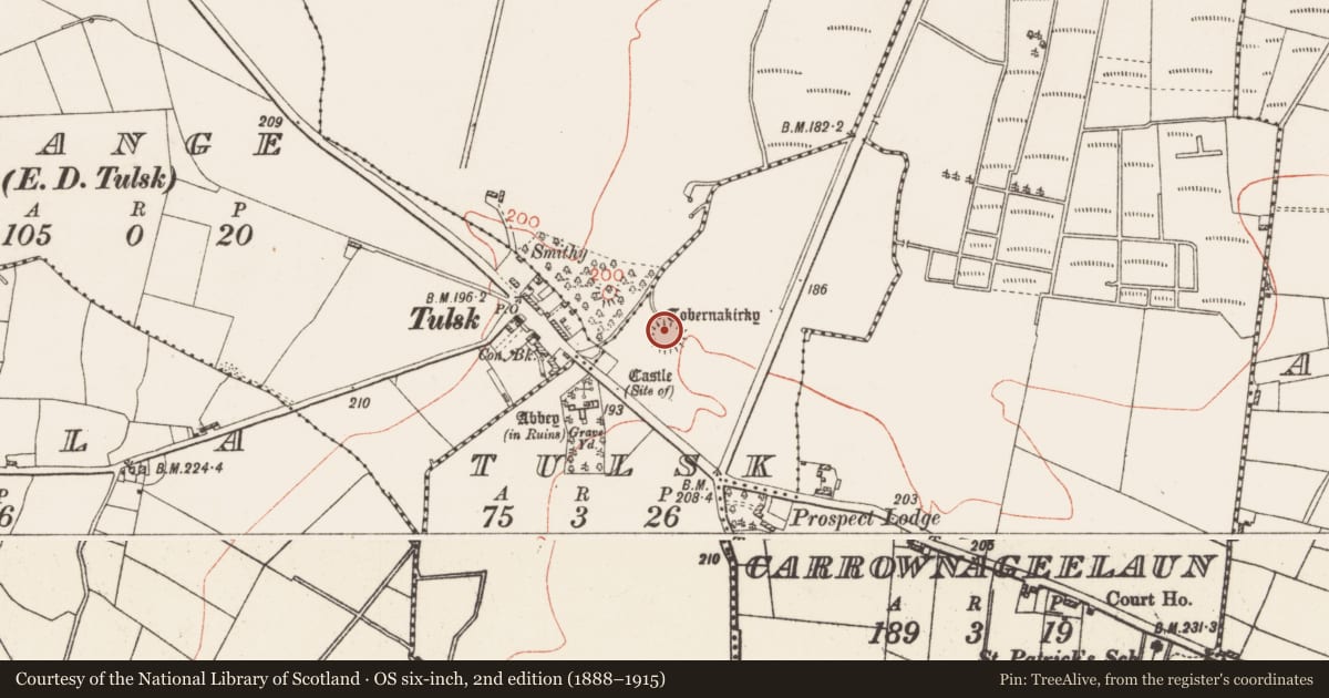 Ordnance Survey six-inch map, 2nd edition (1888–1915) covering the location of House - indeterminate date, Tulsk, County Roscommon, with a pin at the register's coordinates
