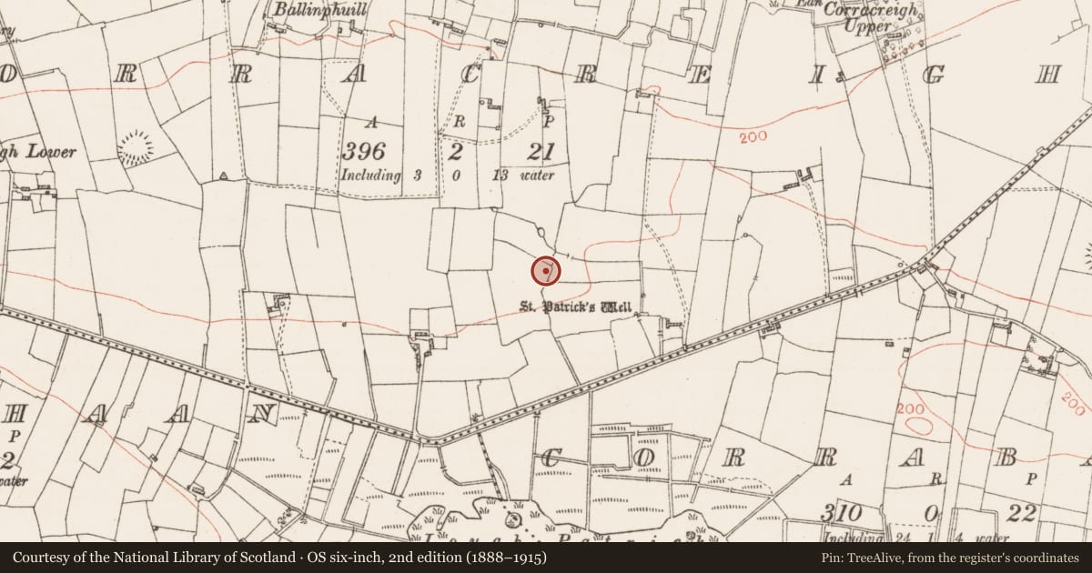 Ordnance Survey six-inch map, 2nd edition (1888–1915) covering the location of Mound, Corracreigh, County Roscommon, with a pin at the register's coordinates