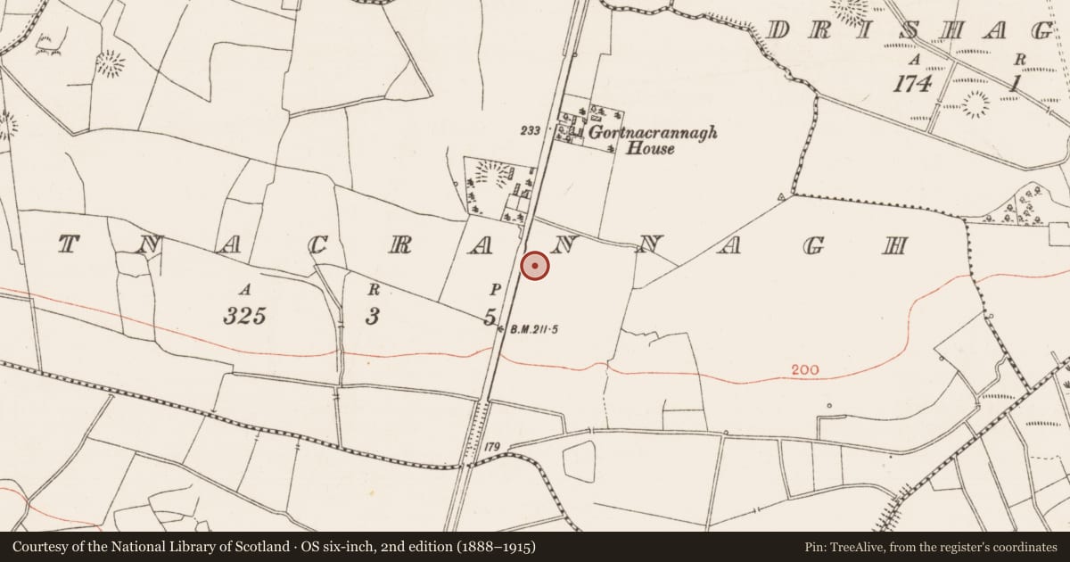 Ordnance Survey six-inch map, 2nd edition (1888–1915) covering the location of Excavation - miscellaneous, Gortnacrannagh, County Roscommon, with a pin at the register's coordinates