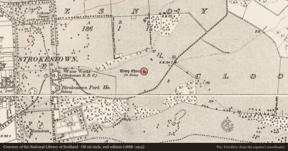 Ordnance Survey six-inch map, 2nd edition (1888–1915) covering the location of Enclosure, Vesnoy, County Roscommon, with a pin at the register's coordinates