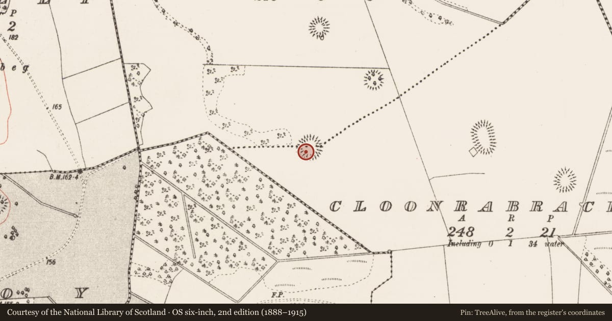 Ordnance Survey six-inch map, 2nd edition (1888–1915) covering the location of Ringfort - rath, Cloonrabrackan, Kilmore, County Roscommon, with a pin at the register's coordinates